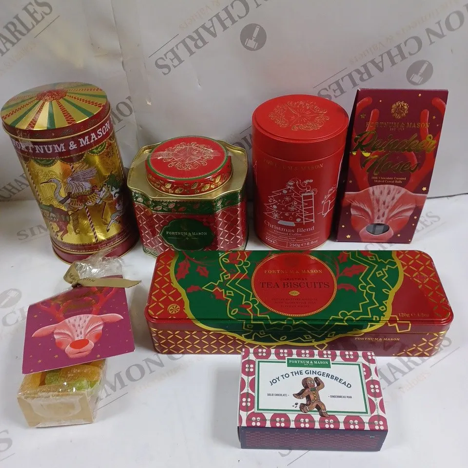 7 X FORTNUM & MASON CHRISTMAS FOOD SELECTION TO INCLUDE TEA BISCUITS, REINDEERS TREATS, GINGERBREAD MAN ETC 