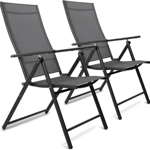 BOXED SUNMER FOLDING CHAIRS WITH 7 SEATING POSITIONS (SET OF 2) - DARK GREY (1 BOX)