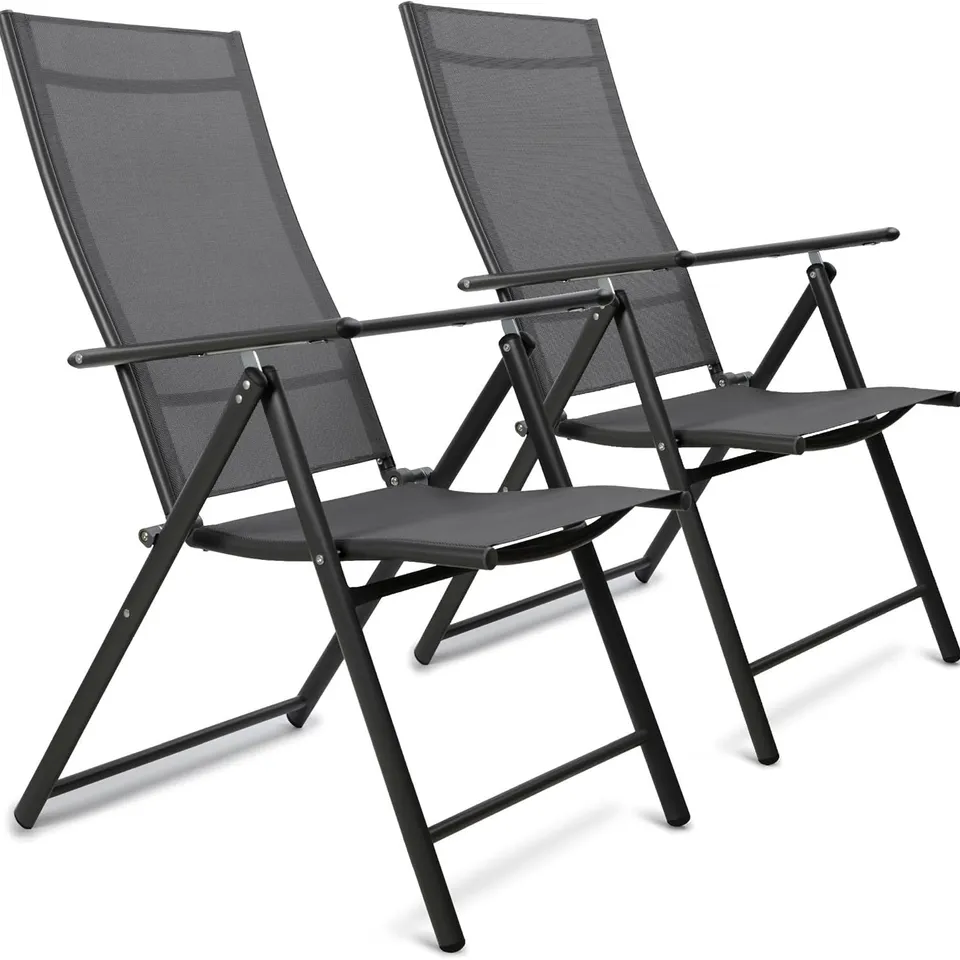 BOXED SUNMER FOLDING CHAIRS WITH 7 SEATING POSITIONS (SET OF 2) - DARK GREY (1 BOX)