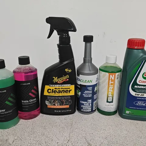 LOT OF 13 ASSORTED CAR CARE ITEMS TO INCLUDE CASTROL MAGNATEC AND EZCARE INSTA GLOSS