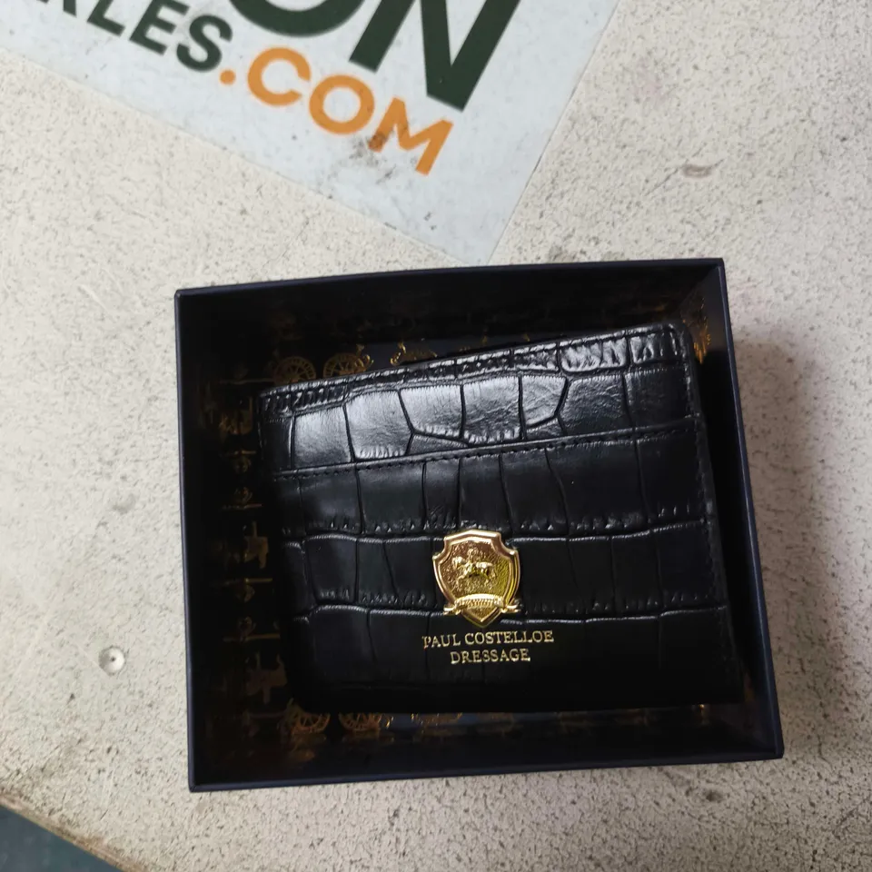 PAUL COSTELLOE DRESSAGE CROCODILE-EMBOSSED LEATHER WALLET – BLACK