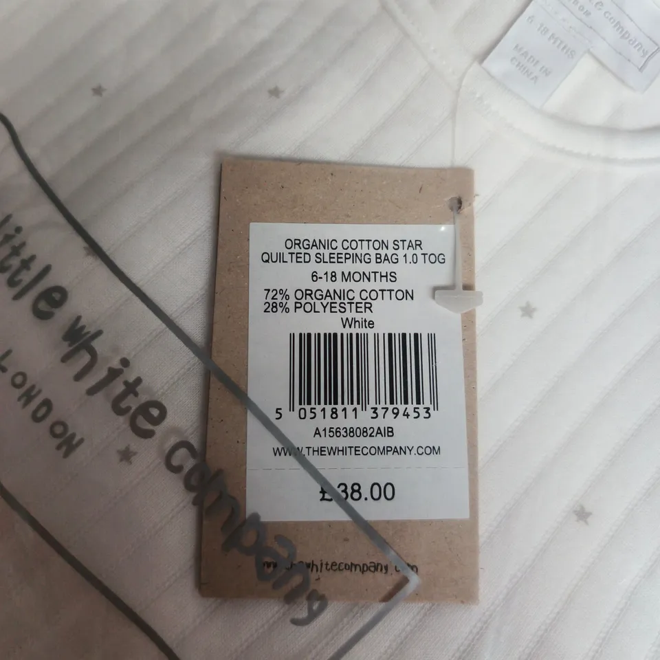 THE LITTLE WHITE COMPANY ORGANIC COTTON STAR QUILTED SLEEPING BAG 6-18 MONTHS, 1.0 TOG