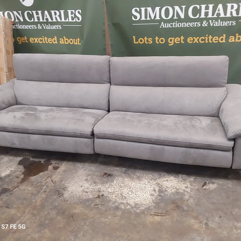 QUALITY ITALIAN DESIGNER MARTINE POWER RECLINING FOUR SEATER SOFA WITH ADJUSTABLE HEADRESTS CASHMERE GREY STONE FABRIC 