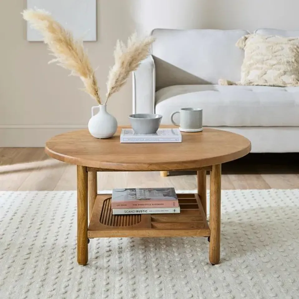 BOXED KHARI ROUND COFFEE TABLE, MIDTONE MANGO WOOD (1 BOX)