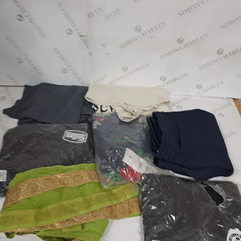 LARGE BOX OF ASSORTED CLOTHING ITEMS IN VARIOUS COLOURS AND SIZES INCLUDING TROUSERS , TOPS AND JUMPERS
