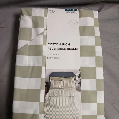 M&S HOME COTTON RICH REVERSIBLE BEDSET – DUVET COVER WITH 2 PILLOWCASES - KING