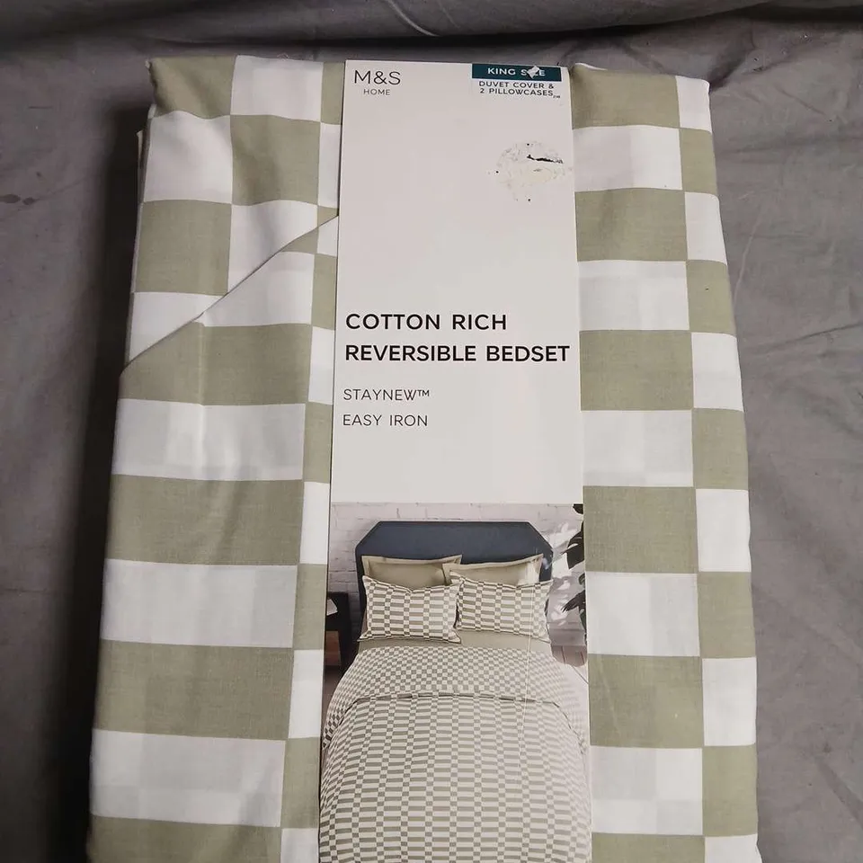 M&S HOME COTTON RICH REVERSIBLE BEDSET – DUVET COVER WITH 2 PILLOWCASES - KING