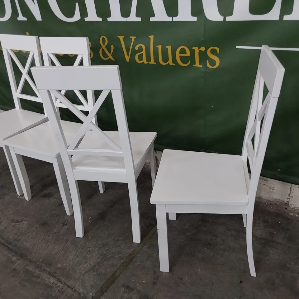 SET OF FOUR WHITE PAINTED WOODEN X BACK DINING CHAIRS 