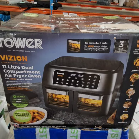 BOXED TOWER VIZION 11 LITRE DUAL COMPARTMENT AIR FRYER OVEN