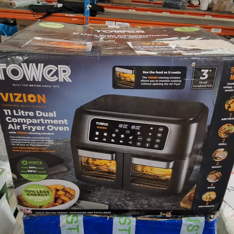 BOXED TOWER VIZION 11 LITRE DUAL COMPARTMENT AIR FRYER OVEN