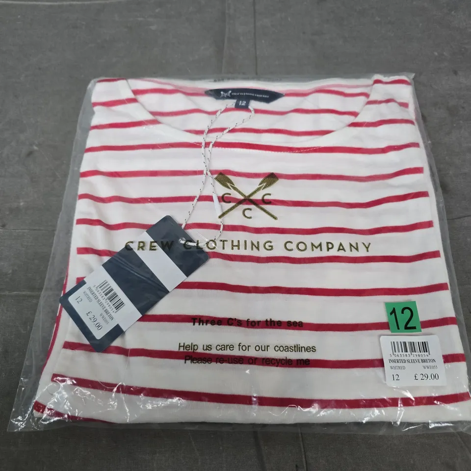CREW CLOTHING COMPANY BRETON STRIPE TOP – UK SIZE 12 (WHITE & RED)