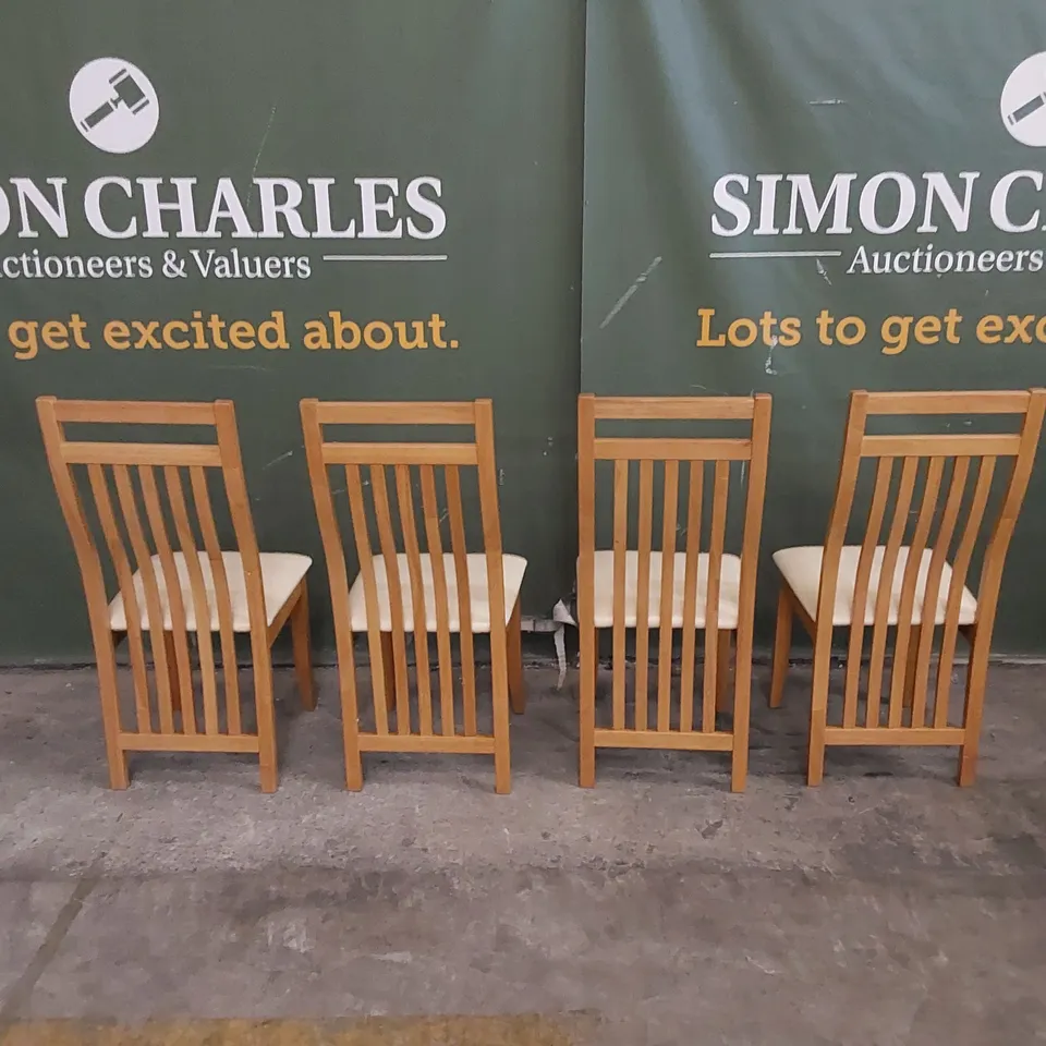 SET OF 4 BALI OAK DINING CHAIRS WITH IVORY SEAT PADS