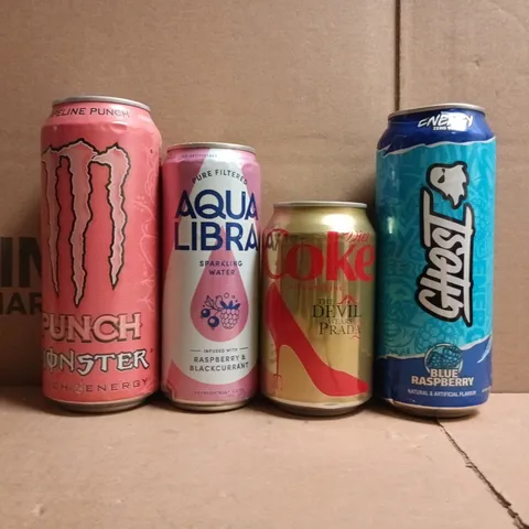 APPROXIMATELY 10 ASSORTED FOOD AND DRINK ITEMS TO INCLUDE GHOST, MONSTER, AQUA LIBRA, ETC