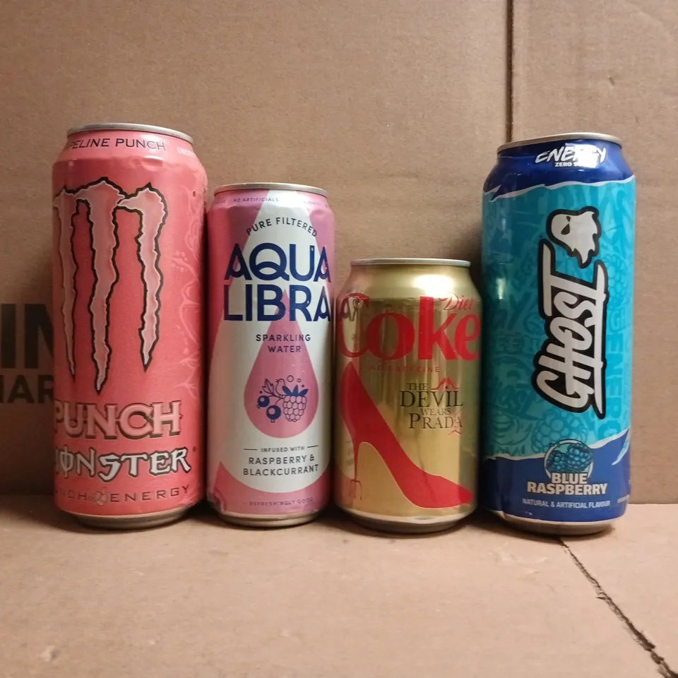 APPROXIMATELY 10 ASSORTED FOOD AND DRINK ITEMS TO INCLUDE GHOST, MONSTER, AQUA LIBRA, ETC