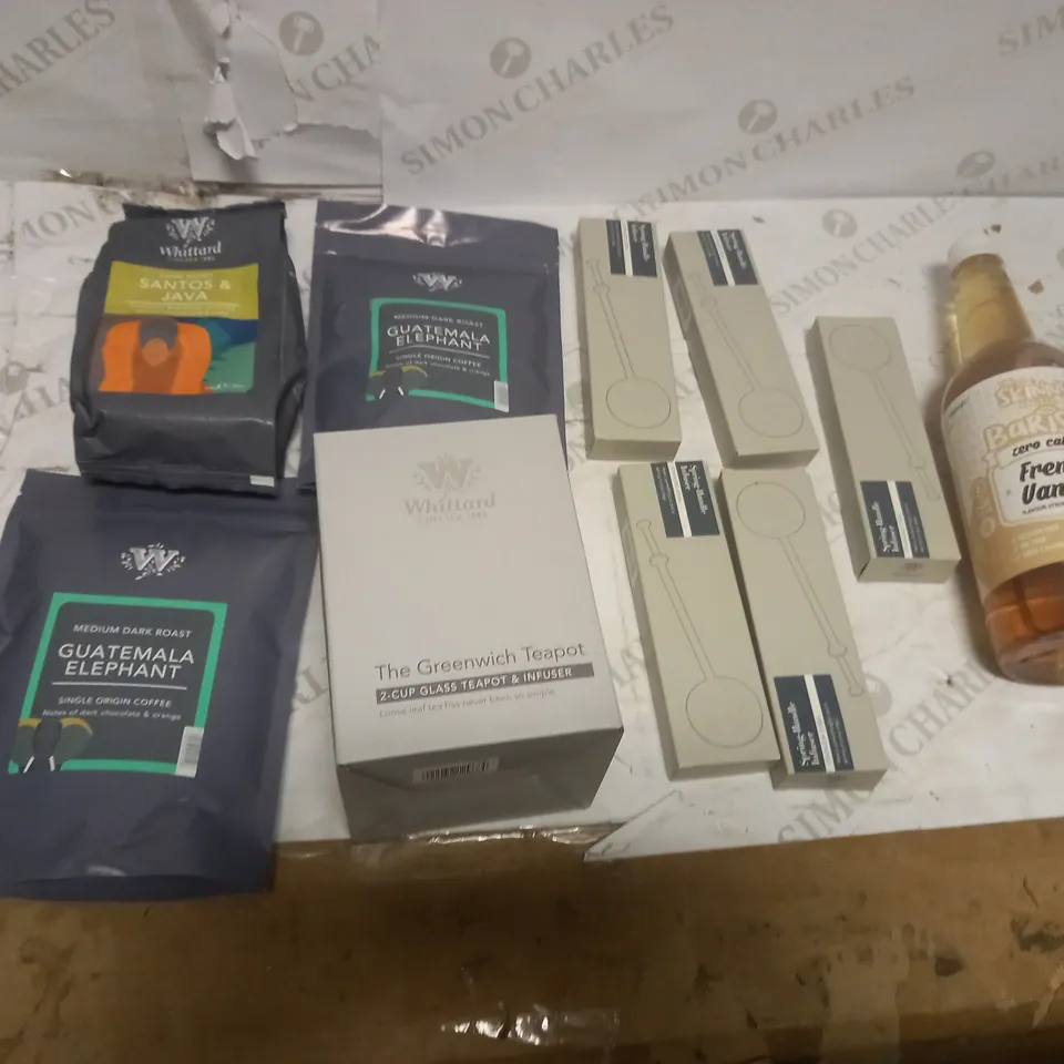 LOT OF 10 ASSORTED TEA AND COFFEE ITEMS TO INCLUDE WHITTARD OF CHELSEA AND THE SKINNY FOOD CO