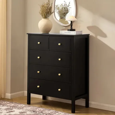 BOXED DUSK CAROLINA 5 DRAWER CHEST - BLACK (1 BOX)