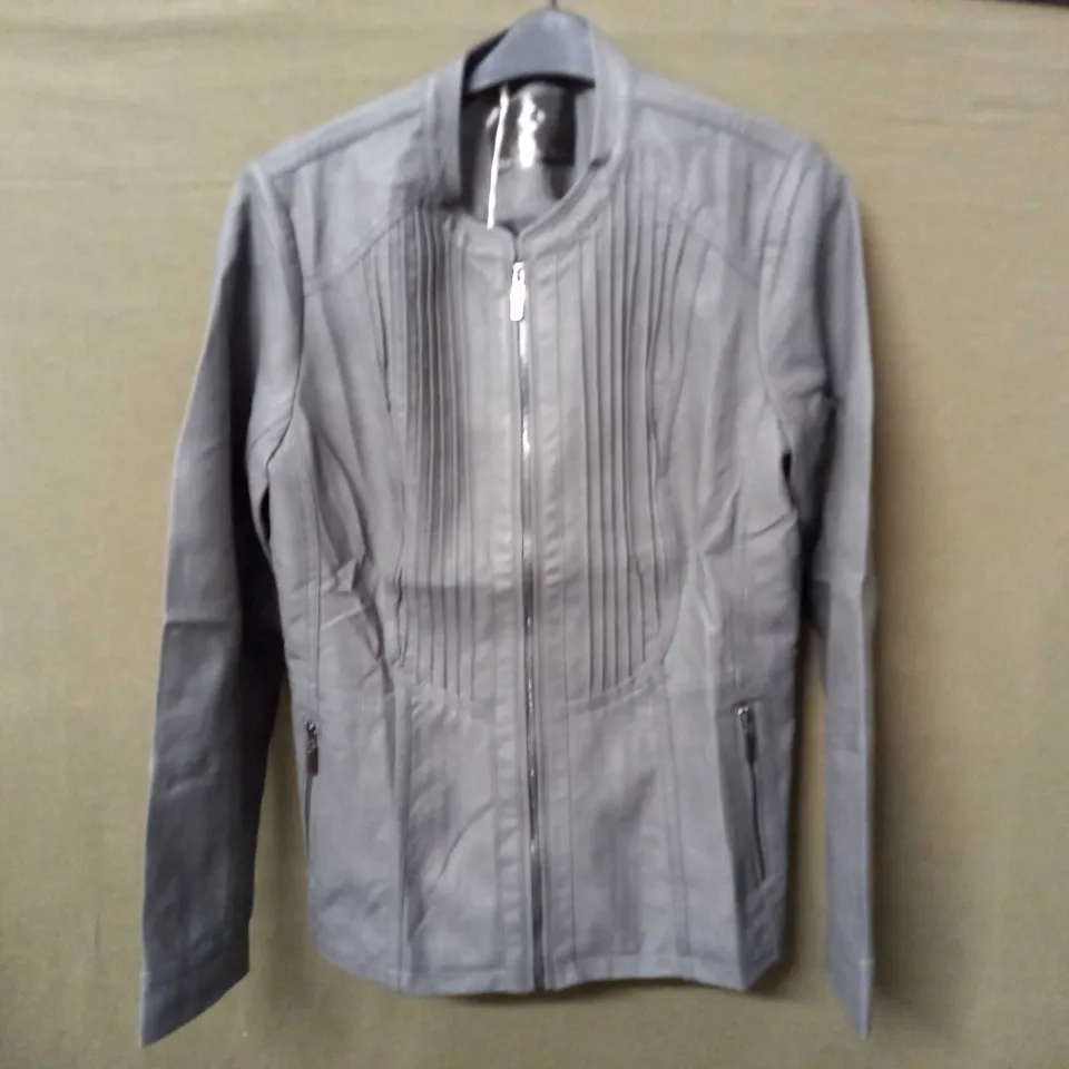 MAISON DE NIMES FAUX GREY LEATHER JACKET - UK 18