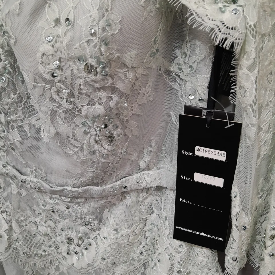 MASCARA EMBELLISHED LACE DRESS AND JACKET SET IN MINT GREEN - GB 12