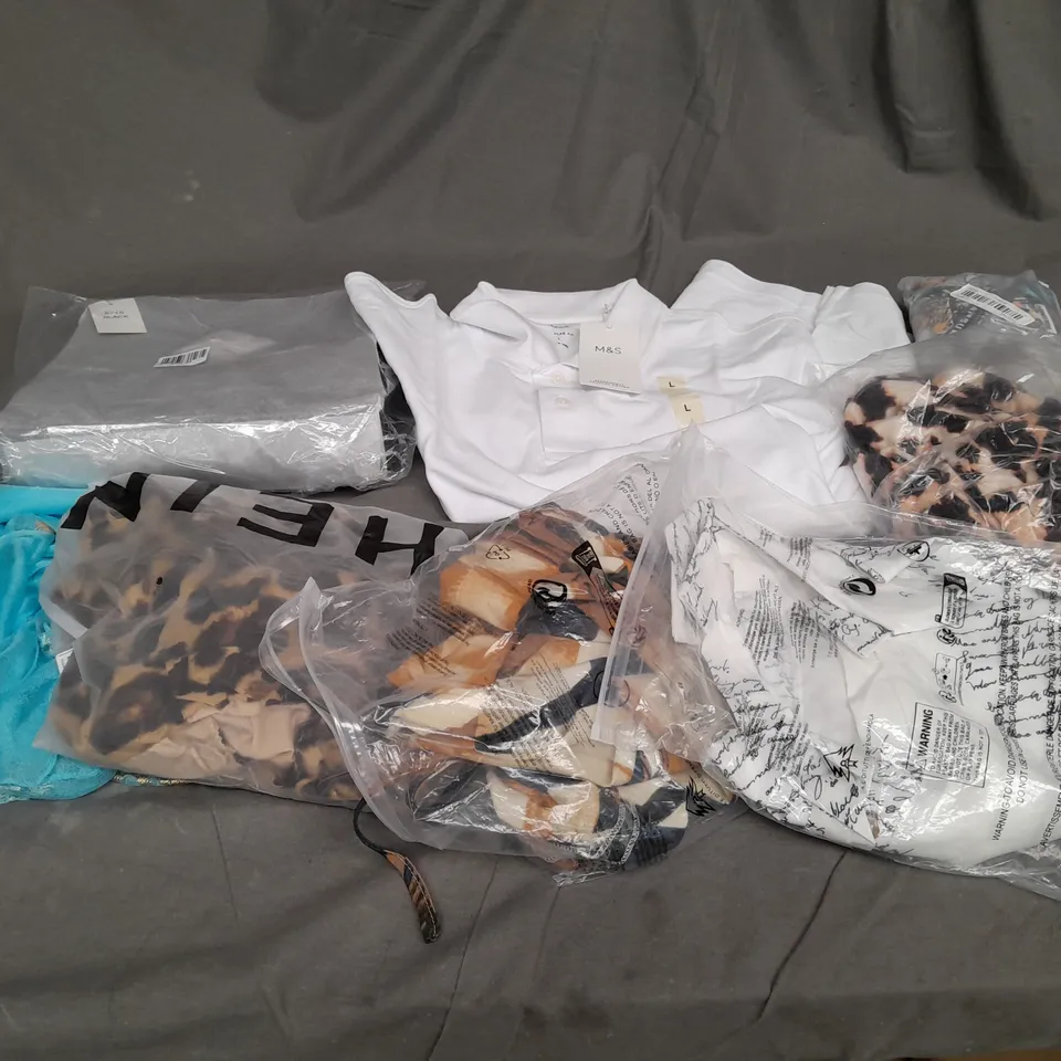 BOX TO CONTAIN APPROX 12 X ASSORTED ITEMS OF CLOTHING INCLUDES; DRESSES, PANTS, SHIRT ETC 