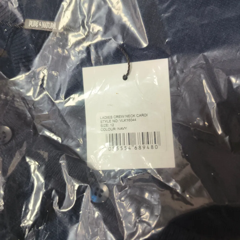 PURE & NATURAL LADIES CREW NECK CARDIGAN – NAVY, UK 12, STYLE VLK1604