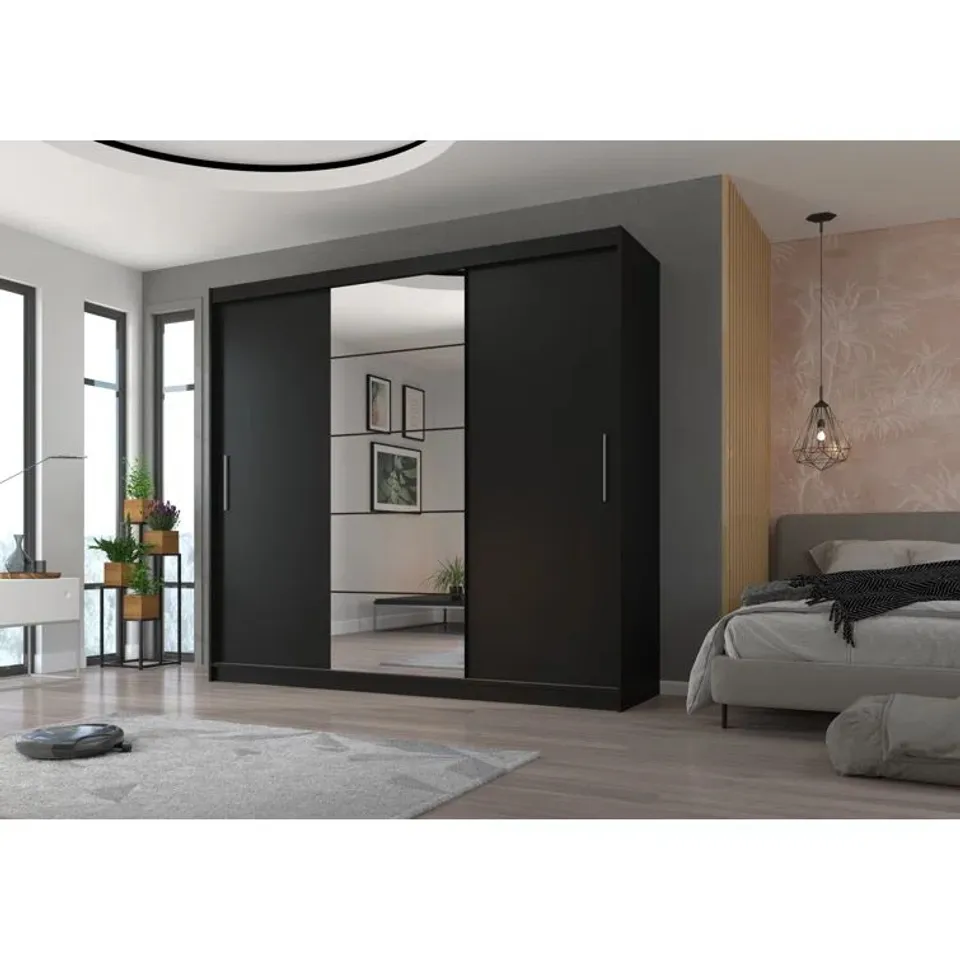 BOXED HUNTINGTOWN 2 DOOR SLIDING WARDROBE - BLACK (5 BOXES)