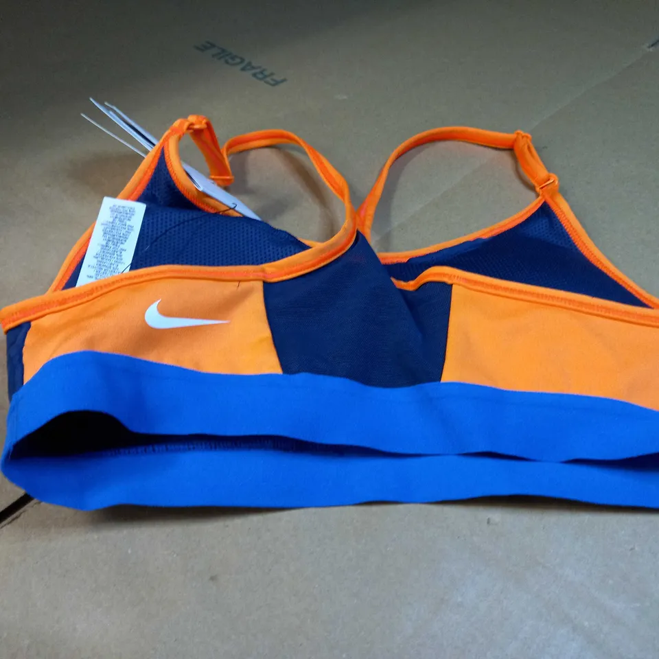 NIKE BLUE/ORANGE DETAILED SPORTS BRA - SMALL