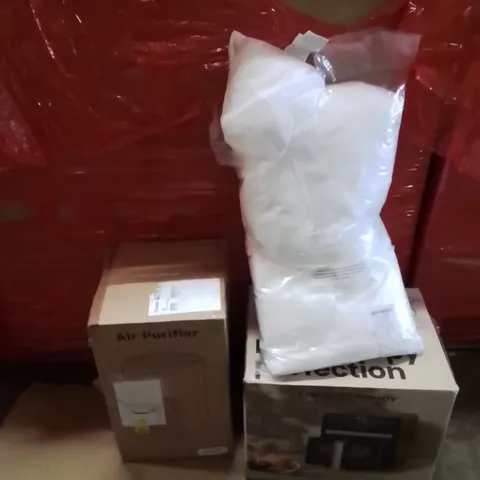 PALLET OF ASSORTED HOUSEHOLD GOODS AND PRODUCTS TO INCLUDE;AIR PURIFIER,AIR FRYER,PILLOWS