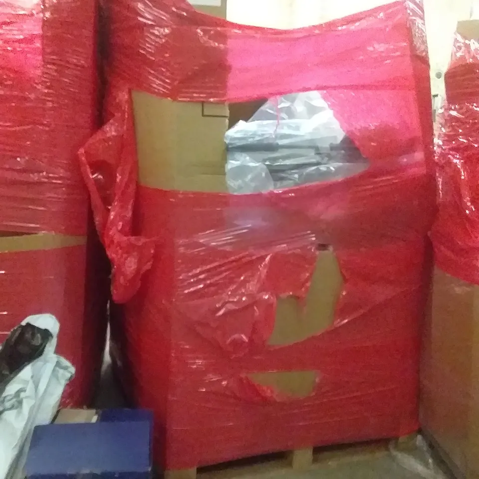 PALLET OF ASSORTED BOXED ITEMS SUCH AS GROUND SPIKE,  SKATE BOARD,  SHIMMERY PANEL,  LARGE FONT KEYBOARD , FOLDABLE.E EMOTION SCOOTER 