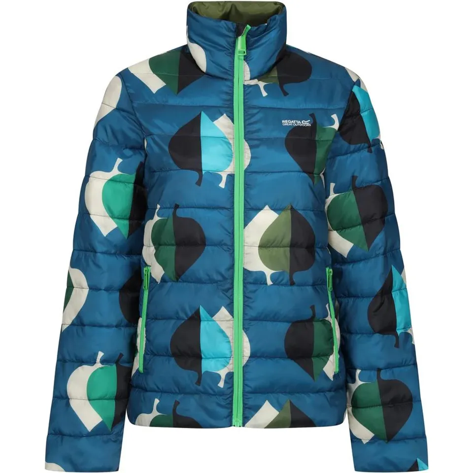 BRAND NEW REGATTA WOMENS ORLA KIELY PRINTED BAFFLE JACKET IN ELM LEAVE TEAL - SIZE 16