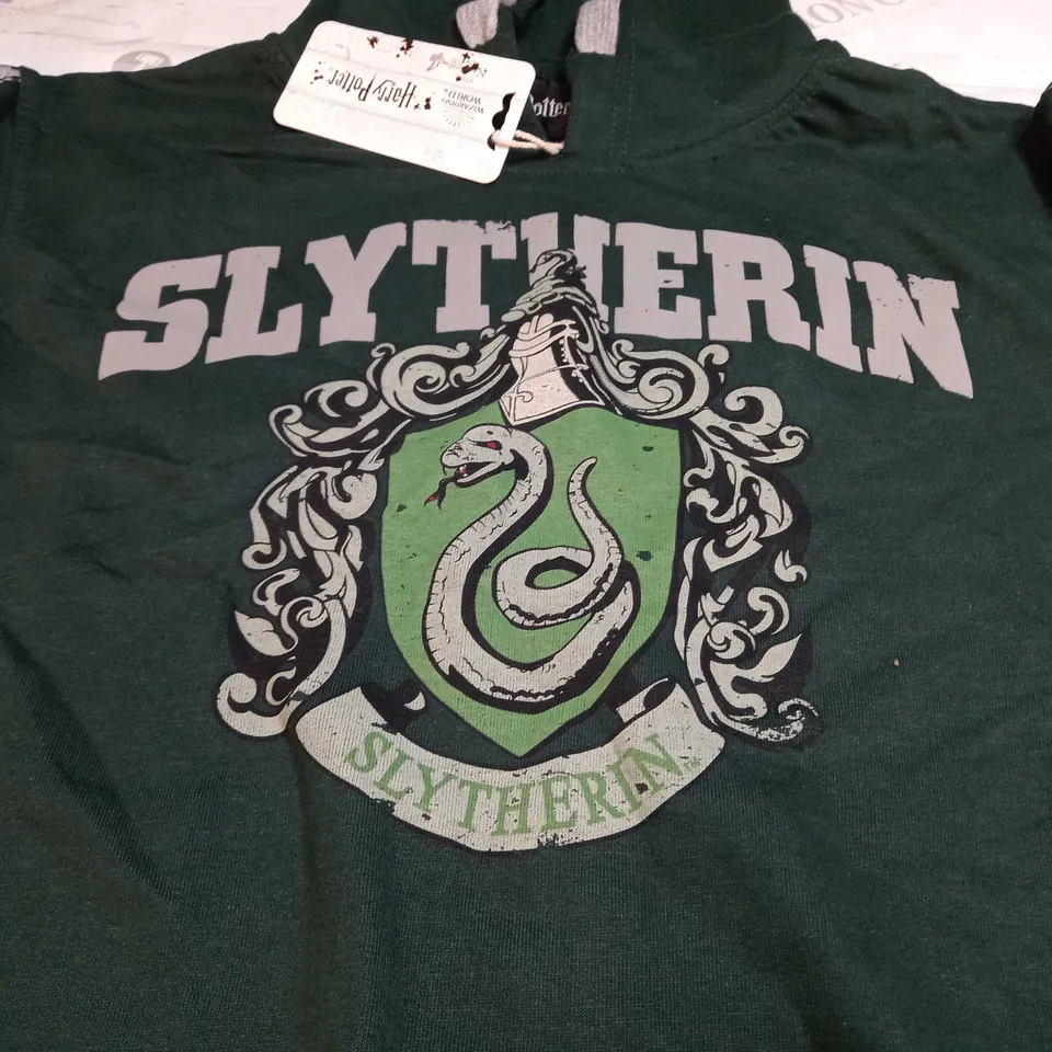 HARRY POTTER 'SLYTHERIN' HOODED LONG SLEEVE TOP IN BOTTLE GREEN - 11-13
