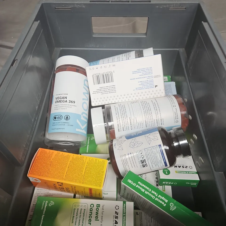 TOTE OF APPROXIMATELY 20 ASSORTED HEALTHCARE PRODUCTS TO INCLUDE LUBIDO INTIMATE LUBRICANT - WOODWARD'S GRIPE WATER AND KNOWN VEGAN OMEGA 369