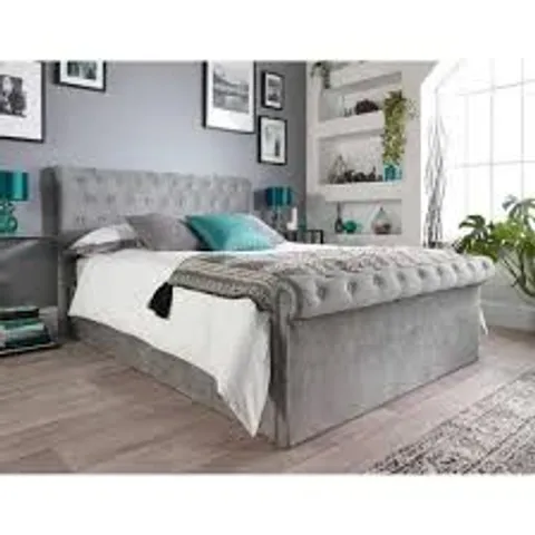 BOXED CHESSINGTON UPHOLSTERED SIDE LEFT OTTOMAN BED - GREY (2 BOXES)