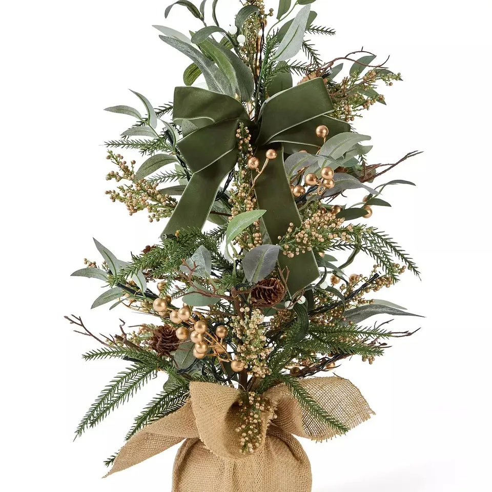 BOXED THE VERY COLLECTION 60CM PRELIT MISTELTOE AND GOLD BERRIES TABLETOP TREE