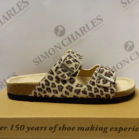 BOXED CUSHION WALK DOUBLE BUCKLE MULES, LEOPARD - SIZE 5