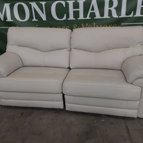 QUALITY BRITISH DESIGNER G PLAN STRATFORD POWER RECLINING THREE SEATER SOFA CAMBRIDGE CHALK LEATHER 