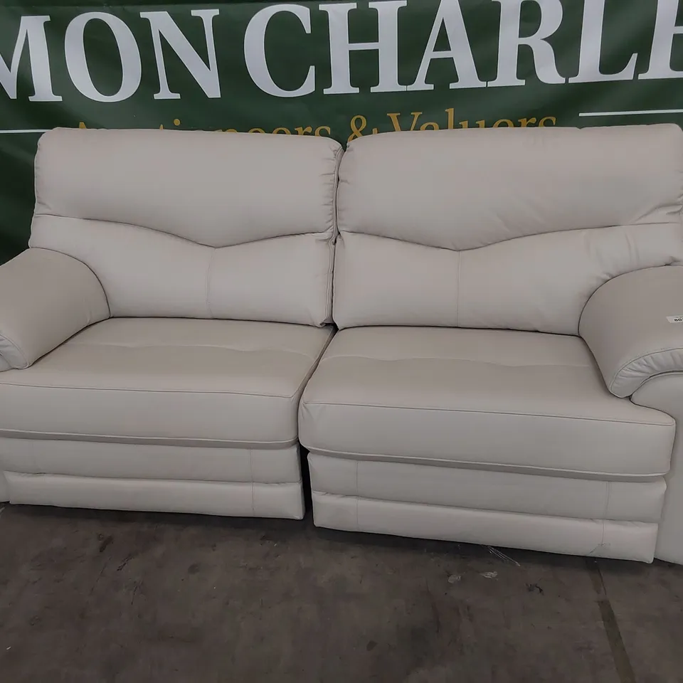 QUALITY BRITISH DESIGNER G PLAN STRATFORD POWER RECLINING THREE SEATER SOFA CAMBRIDGE CHALK LEATHER 