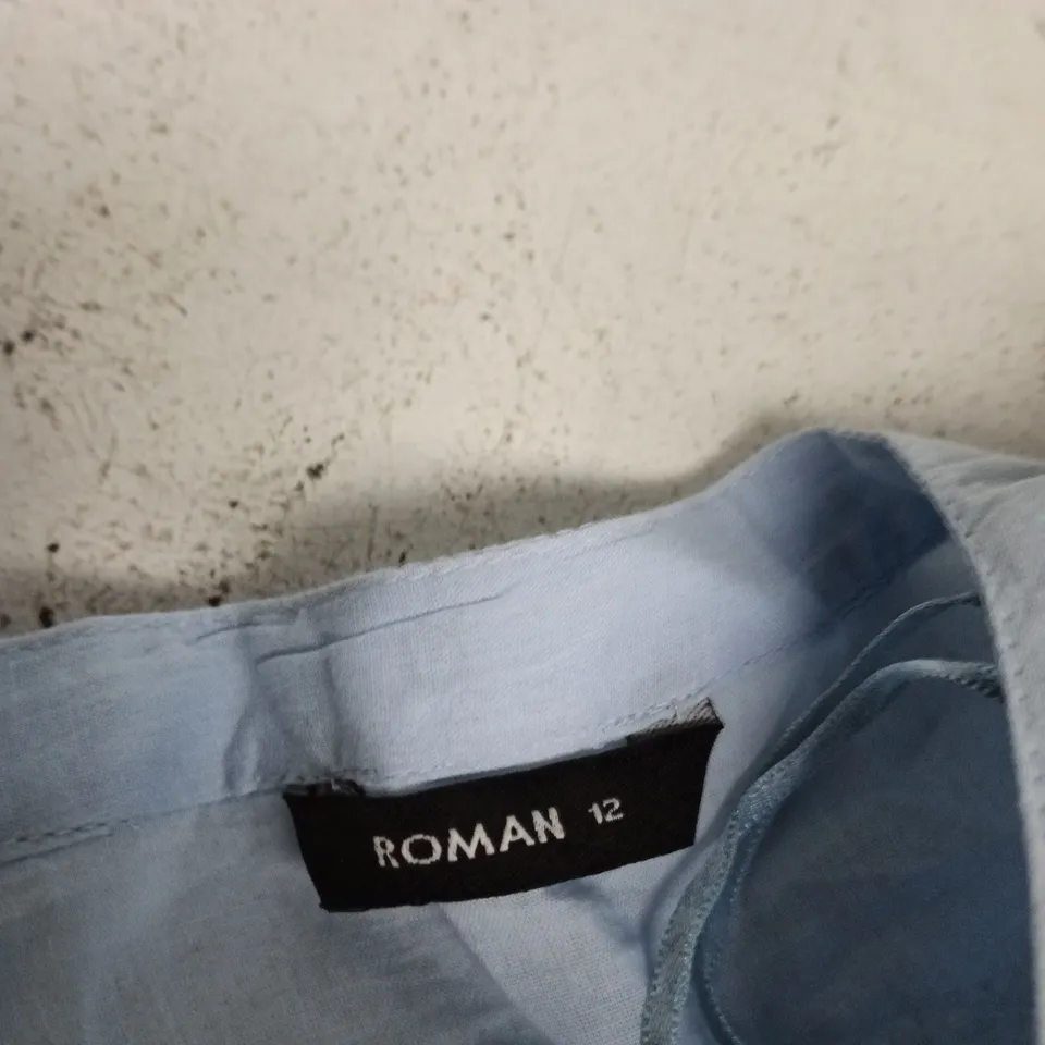 ROMAN WOMEN’S LIGHT BLUE SHIRT, UK SIZE 12, PLEATED FRONT DETAIL
