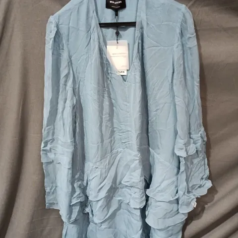 WHISTLES FRILL BOHO MINI DRESS – LIGHT BLUE, UK 16