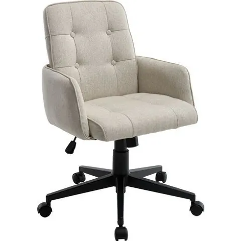 BOXED CHAIRUS OFFICE CHAIR IN LINEN UPHOLSTERED MODERN DESK CHAIR HEIGHT ADJUSTABLE SWIVEL CHAIR WITH WHEELS FOR HOME OFFICE BEDROOM WORKPLACE, BEIGE