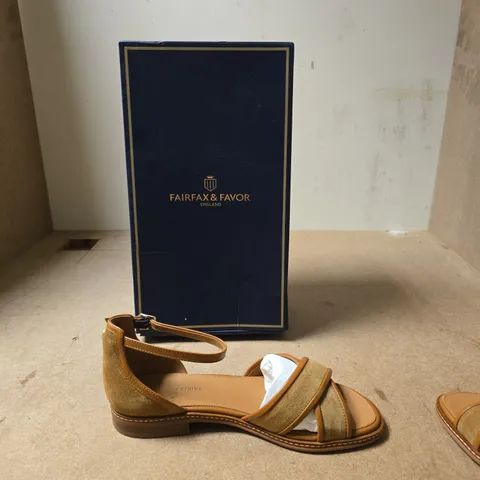 FAIRFAX & FAVOR TAN CROSS-STRAP SANDALS WITH ANKLE STRAP – WOMEN'S (BOXED) - EUR SIZE 41