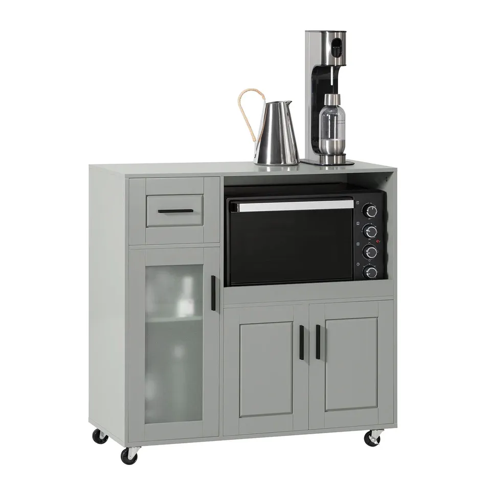 BOXED SOBUY FSB78-HG, SIDEBOARD MICROWAVE CABINET DINING ROOM CUPBOARD KITCHEN TROLLEY, GREY