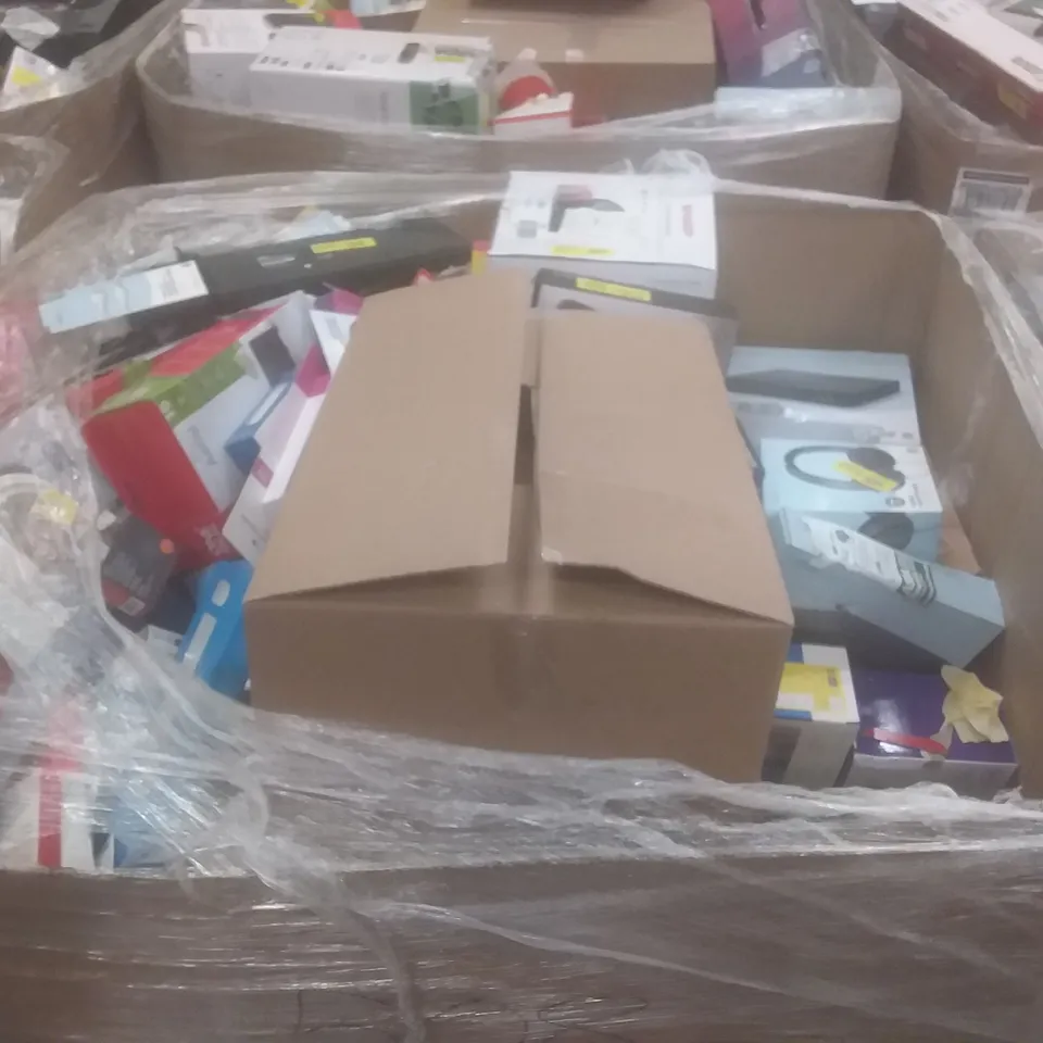 PALLET OF LARGE AMOUNT OF ASSORTED PRODUCTS TO INCLUDE PRINTERS, PARTY SYSTEM, AND KEYBOARDS ETC