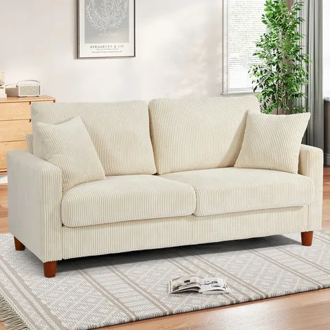 QUALITY BOXED QUINSTON 2 SEATER CORDUROY SOFA - BEIGE
