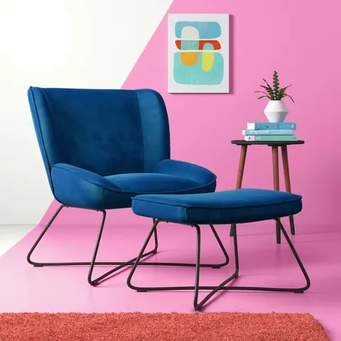 BOXED CARMEAN LOUNGE CHAIR FOOTSTOOL - BLUE