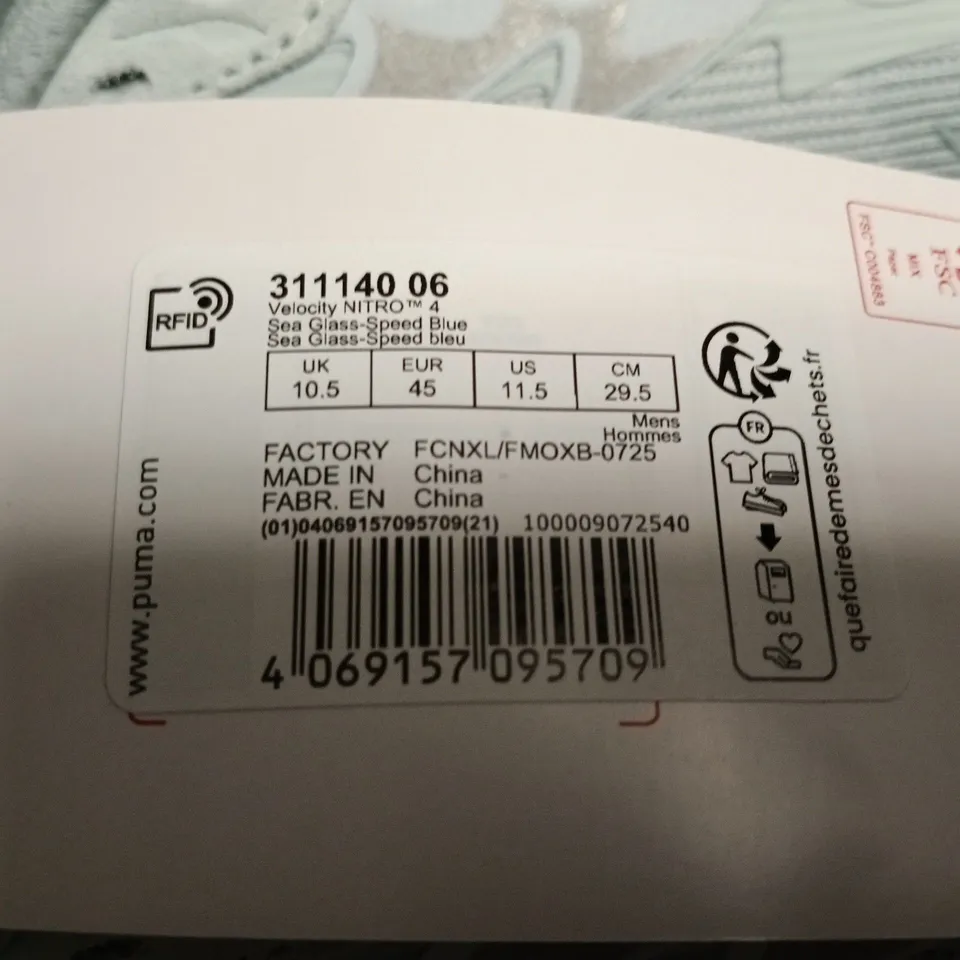 PUMA VELOCITY NITRO 4 SEA GLASS/BLUE RUNNING SHOES – UK 10.5 (EU 45)
