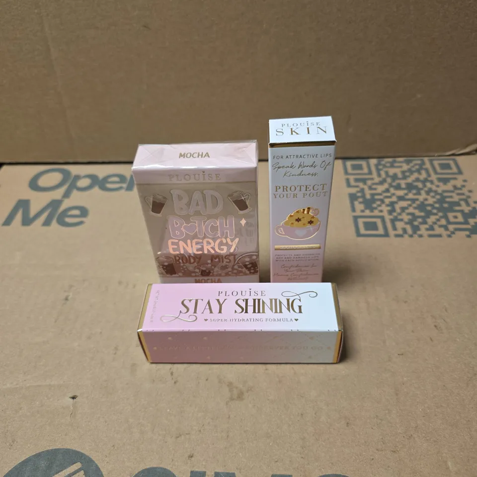 3 X PLOUISE PRODUCTS TO INCLUDE STAY SHINING SUPER HYDRATING FORMULA, EGGNOG LATTE PROTECT YOUR POUT ETC