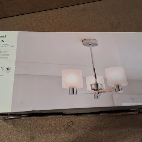 BOXED DUNELM ERIN 3-LIGHT SEMI-FLUSH CEILING FITTING – CHROME WITH FROSTED GLASS