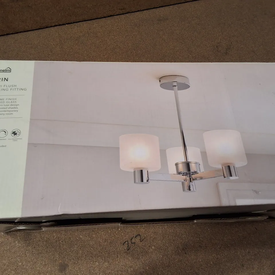 BOXED DUNELM ERIN 3-LIGHT SEMI-FLUSH CEILING FITTING – CHROME WITH FROSTED GLASS