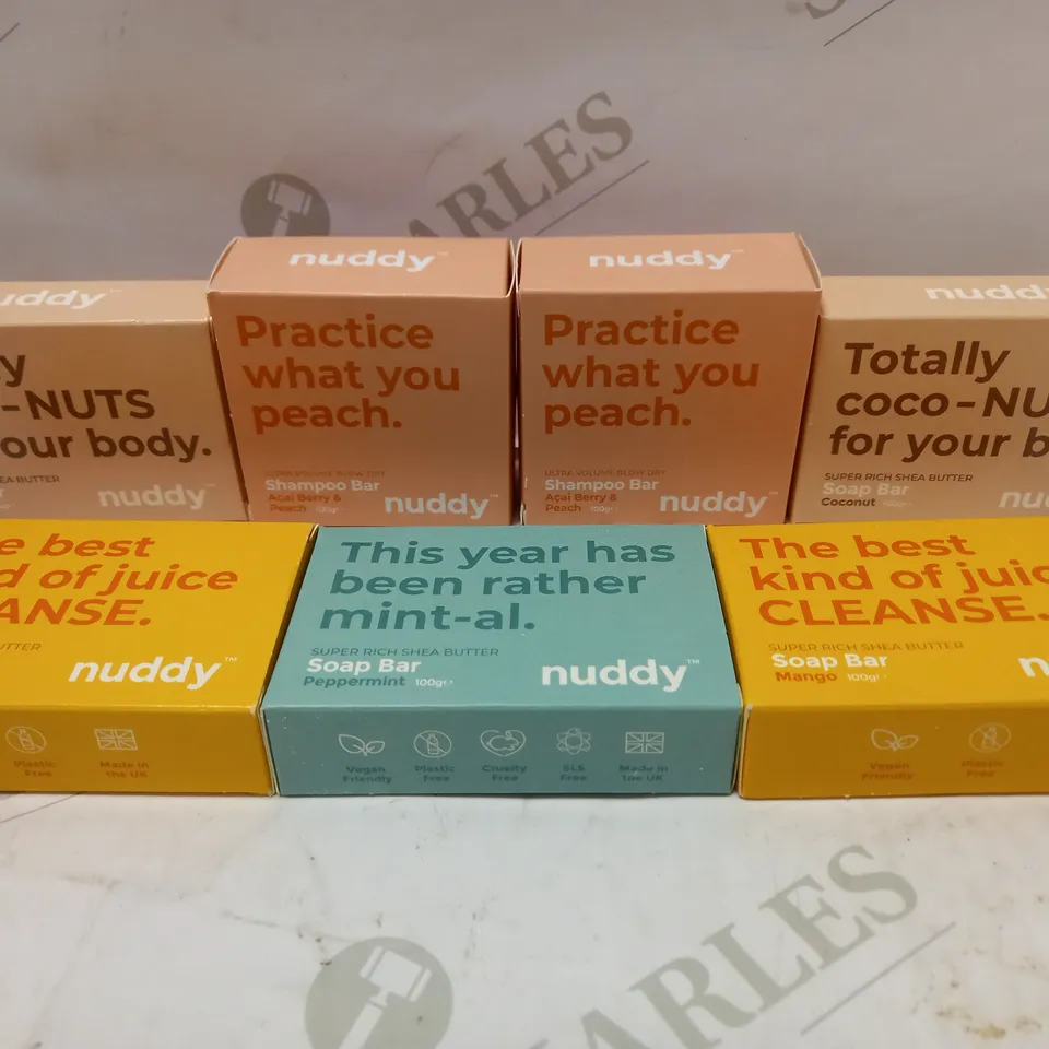 LOT OF APPROX 7 ASSORTED NUDDY SOAP BARS TO INCLUDE COCONUT, MANGO, PEPPERMINT, ETC 
