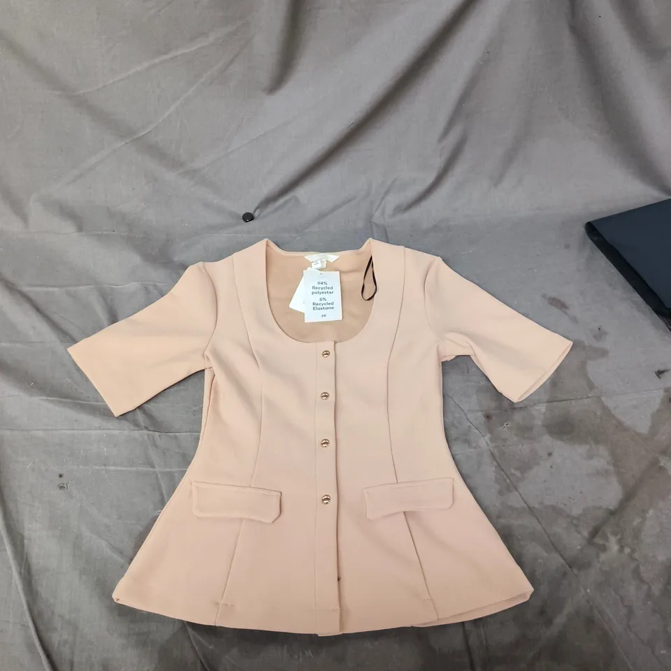 H&M WOMEN'S PINK-BEIGE SHORT-SLEEVE TAILORED JACKET – UK 6